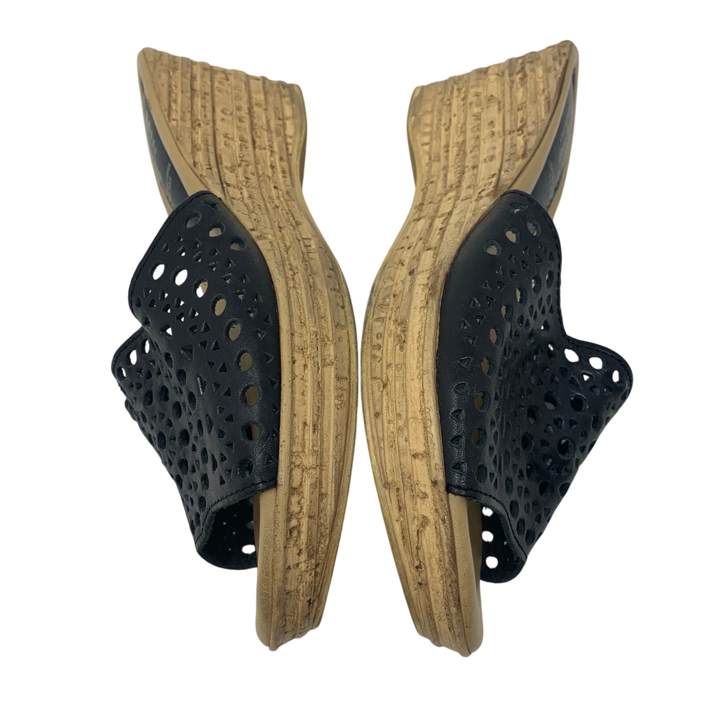 Spring Step Martha Laser Cut Out Slide Wedge Heel Black Leather Sandal Size 40