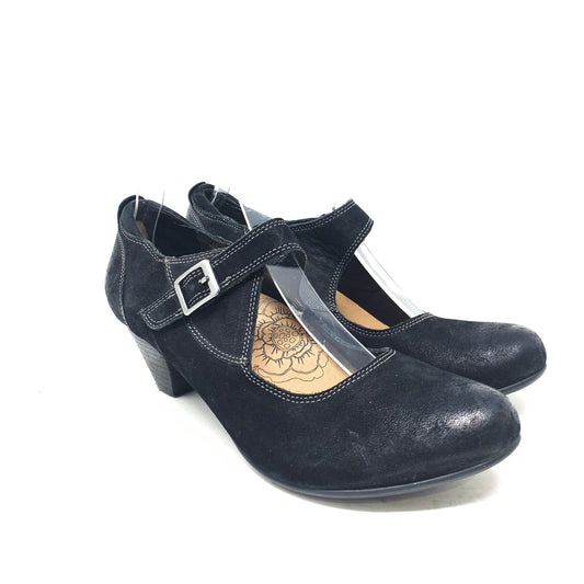 Taos Studio Black Oiled Leather Mary Jane Pump Mid Heel Classic Size 7.5