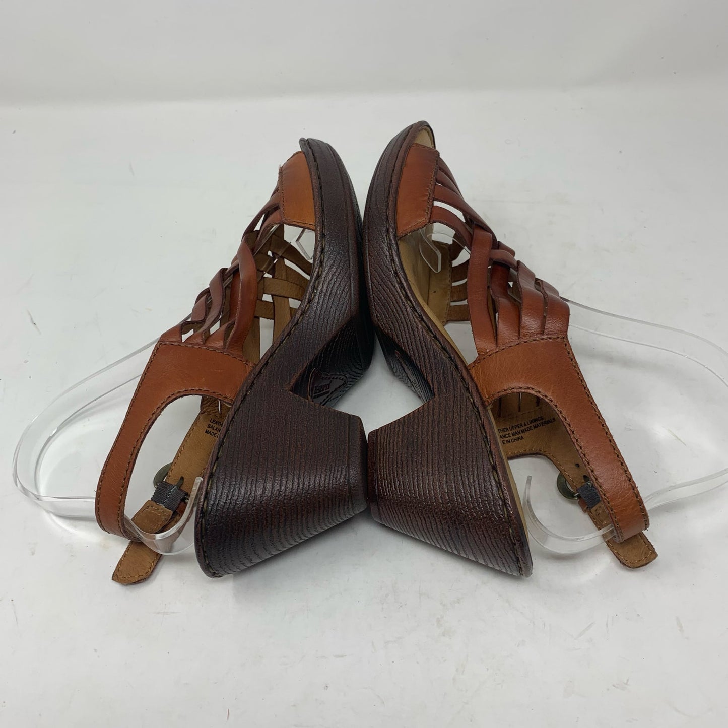 Born Valakas Size 9 Brown Leather Strappy Woven Sandals Slingback Mid Heel