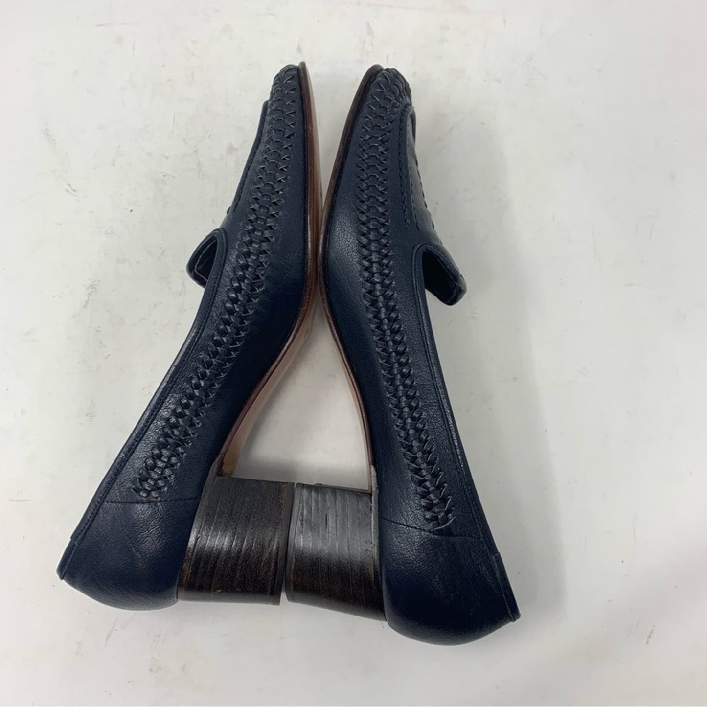 Bullock’s Made in Italy Navy Blue Leather Classic Woven Basketweave Pump Size 9N