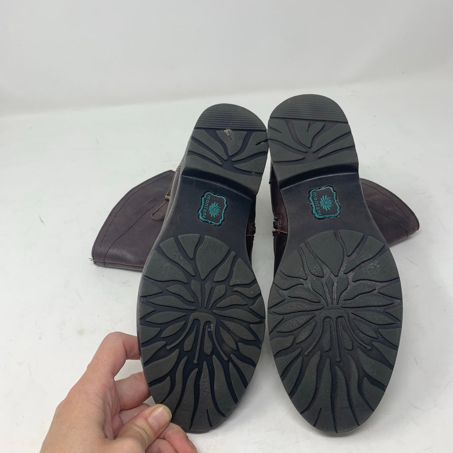 Montana Size 7 Brown Leather Biker Moto Engineer Boots Mid Calf Side Zip