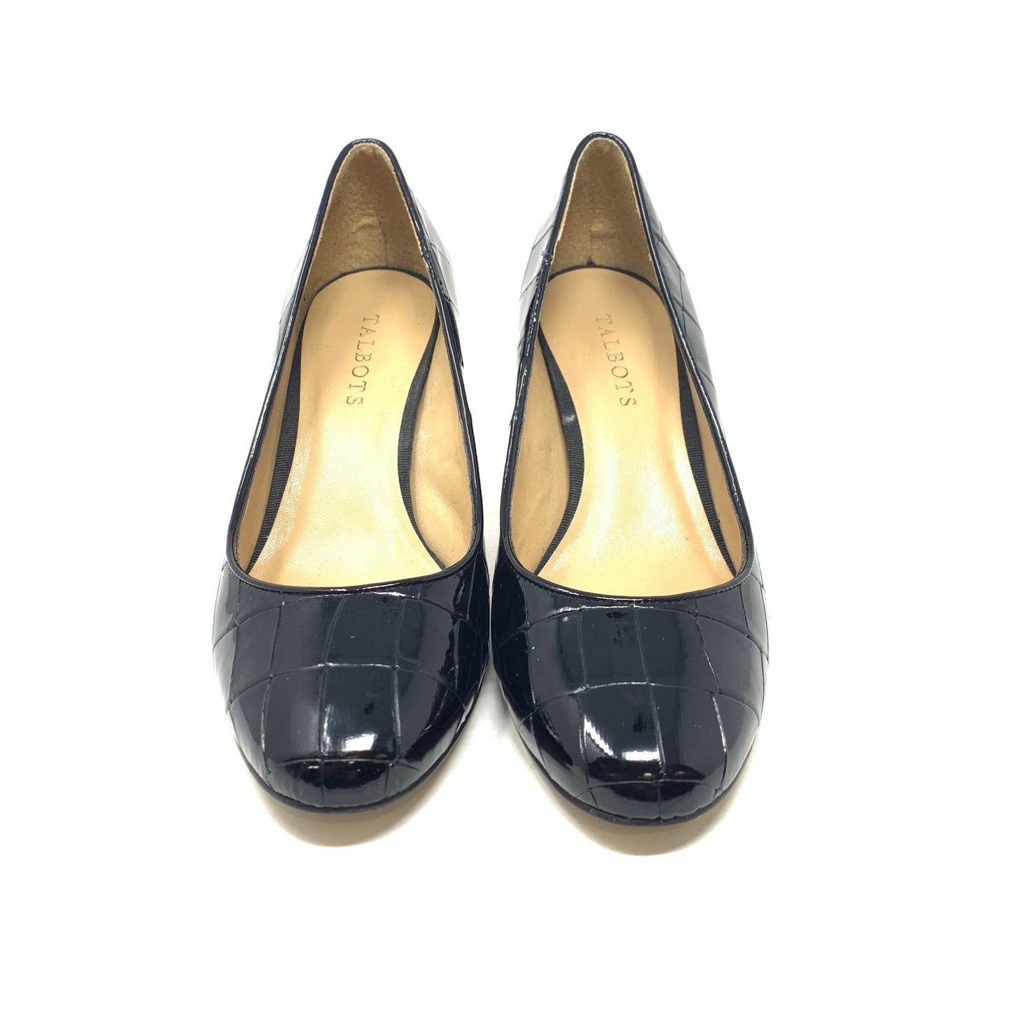 Talbots Women’s Black Leather Croc Embossed Round Toe Pumps Size 8 Classic Heels