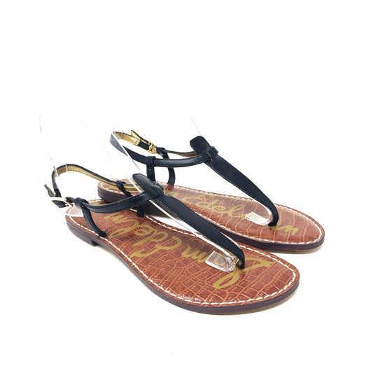 Sam Edelman Gigi Size 7 Black Leather T Strap Slingback Flat Minimalist Sandal