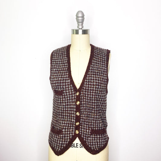Vintage Rosanna Grey Brown Wool Blend Vest Size S Cottagecore Dark Academia Prep