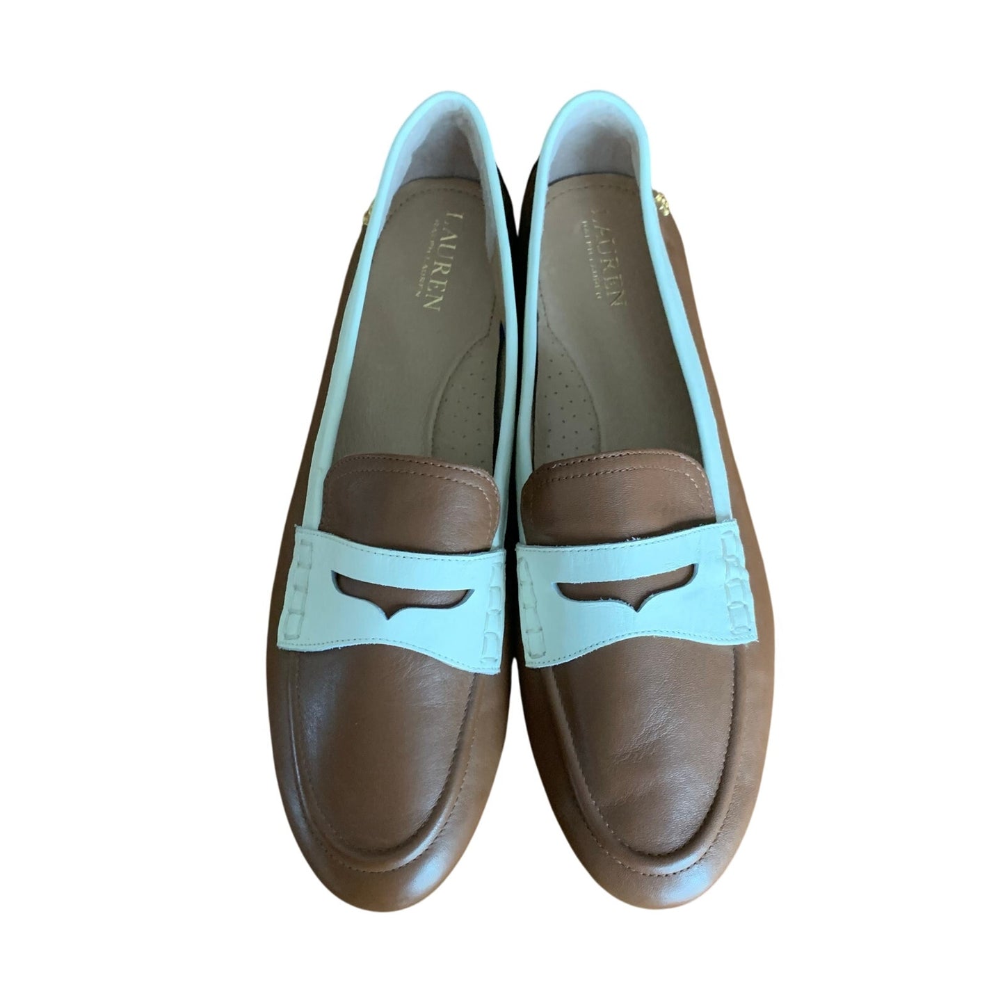Lauren Ralph Lauren Adison Size 11B Women’s Brown Tan White Penny Loafer Leather