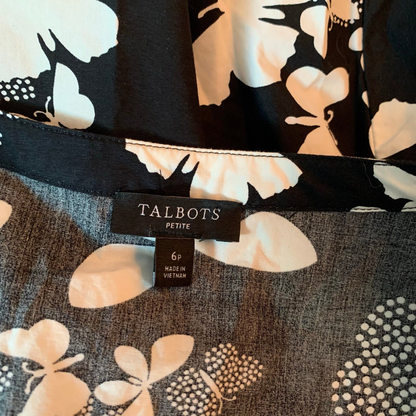 Talbots Dotted Butterflies Cotton Poplin Shirtdress Belted Black White Size 6P