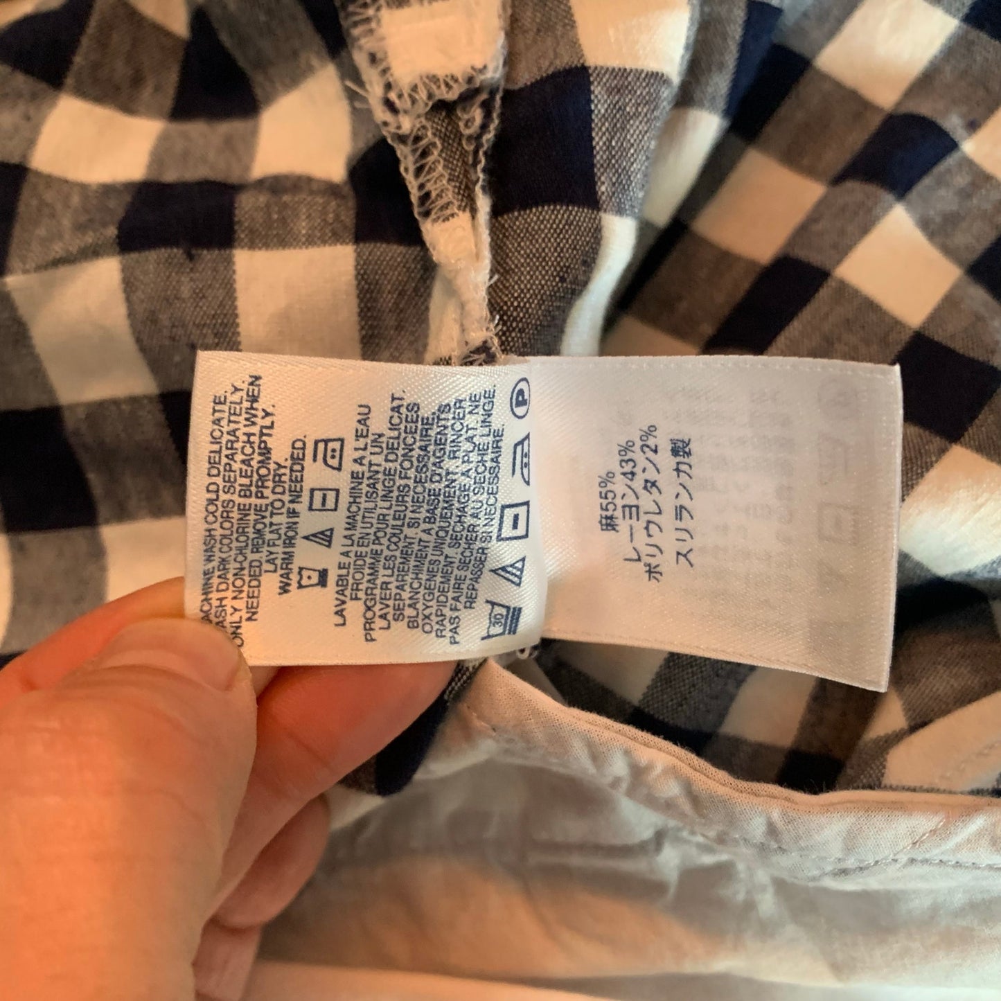 Lands End Size 8P Blue White Gingham Popover Sleeveless Shirtdress Linen Blend