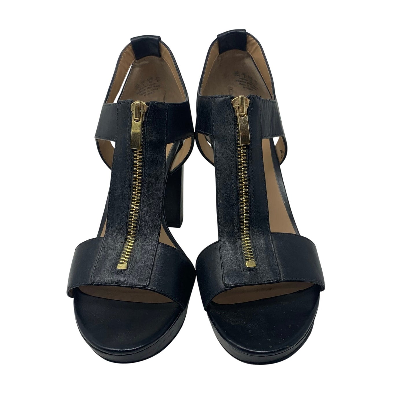 Franco Sarto Myriad Sandal Black Leather Back Zip 4” Heel 1” Platform Size 10