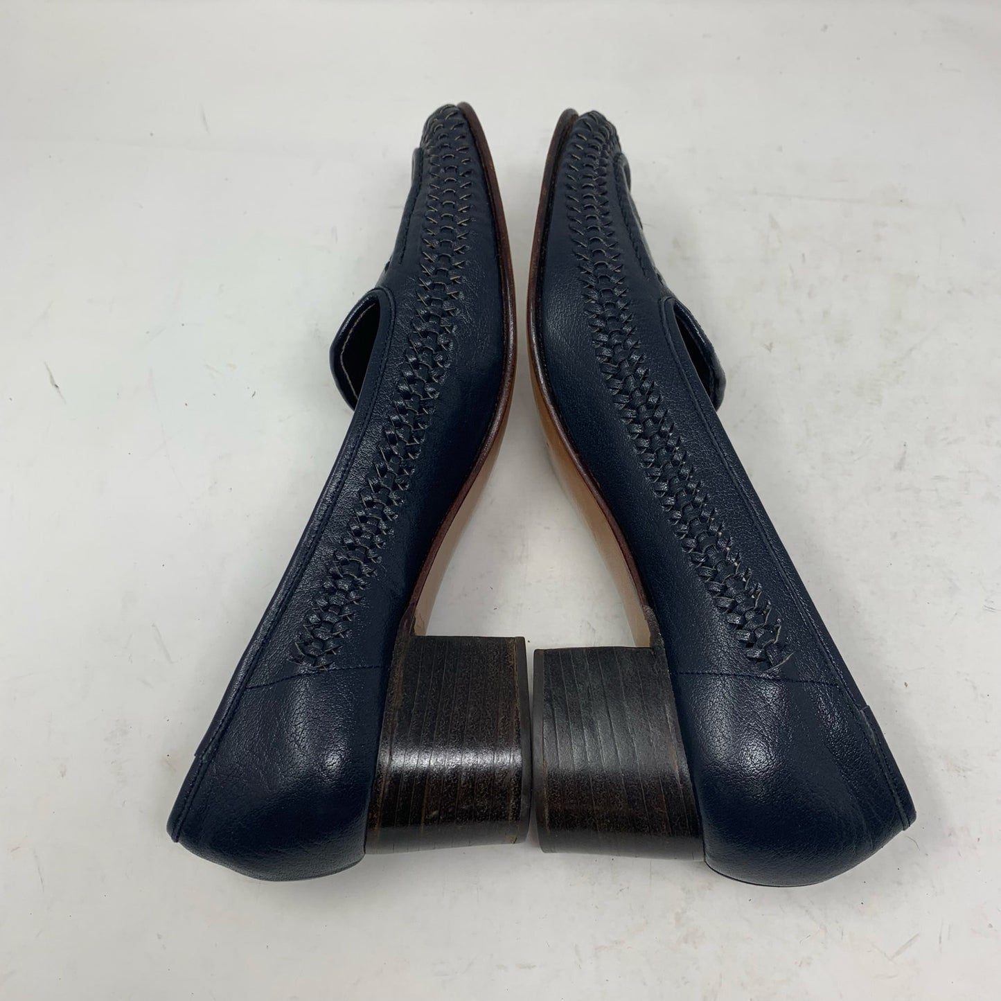 Bullock’s Made in Italy Navy Blue Leather Braided Woven Loafer Stacked Heel 9 N