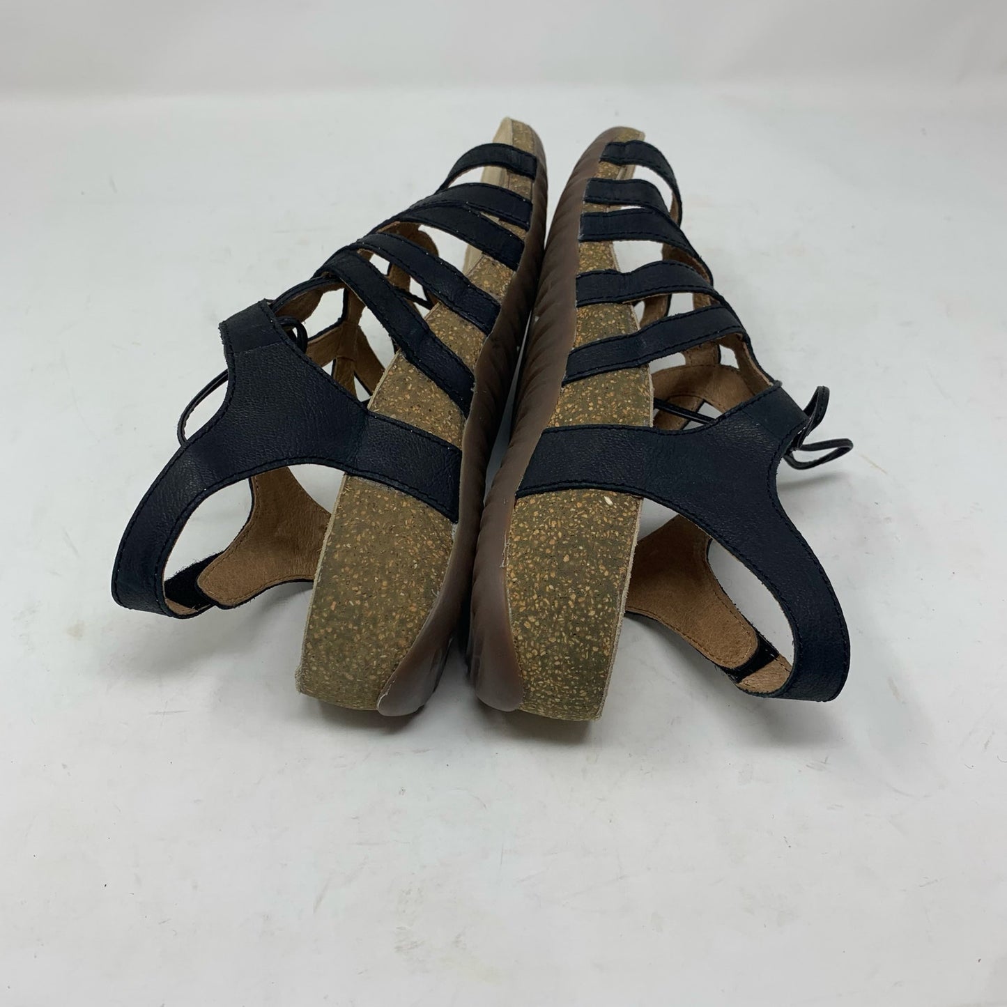 Josef Seibel Natalya 01 Black Leather Gladiator Lace Tie Slingback Sandals 39
