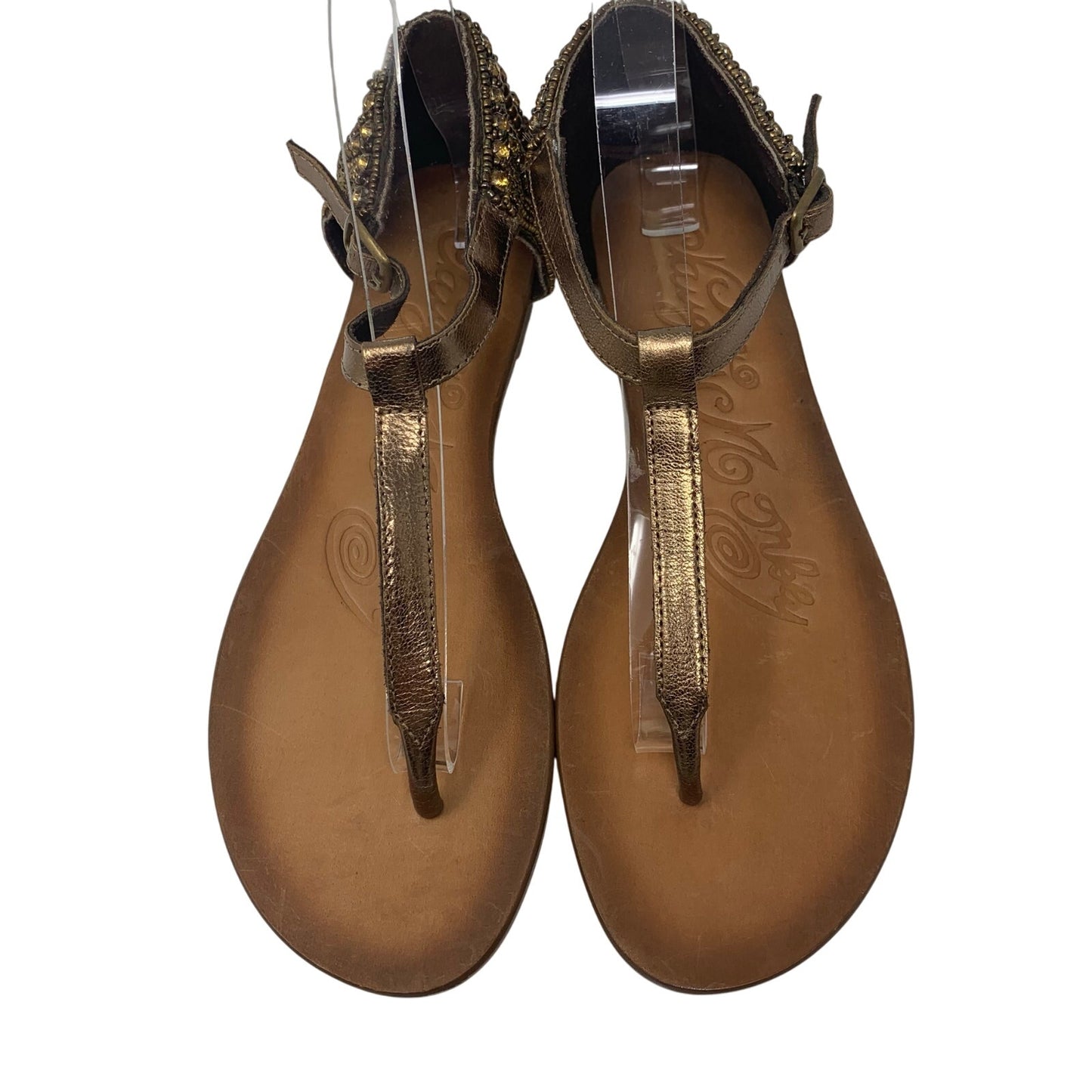 Naughty Monkey Bronze Sunflower Beaded Leather T strap Gladiator Sandal Size 8.5