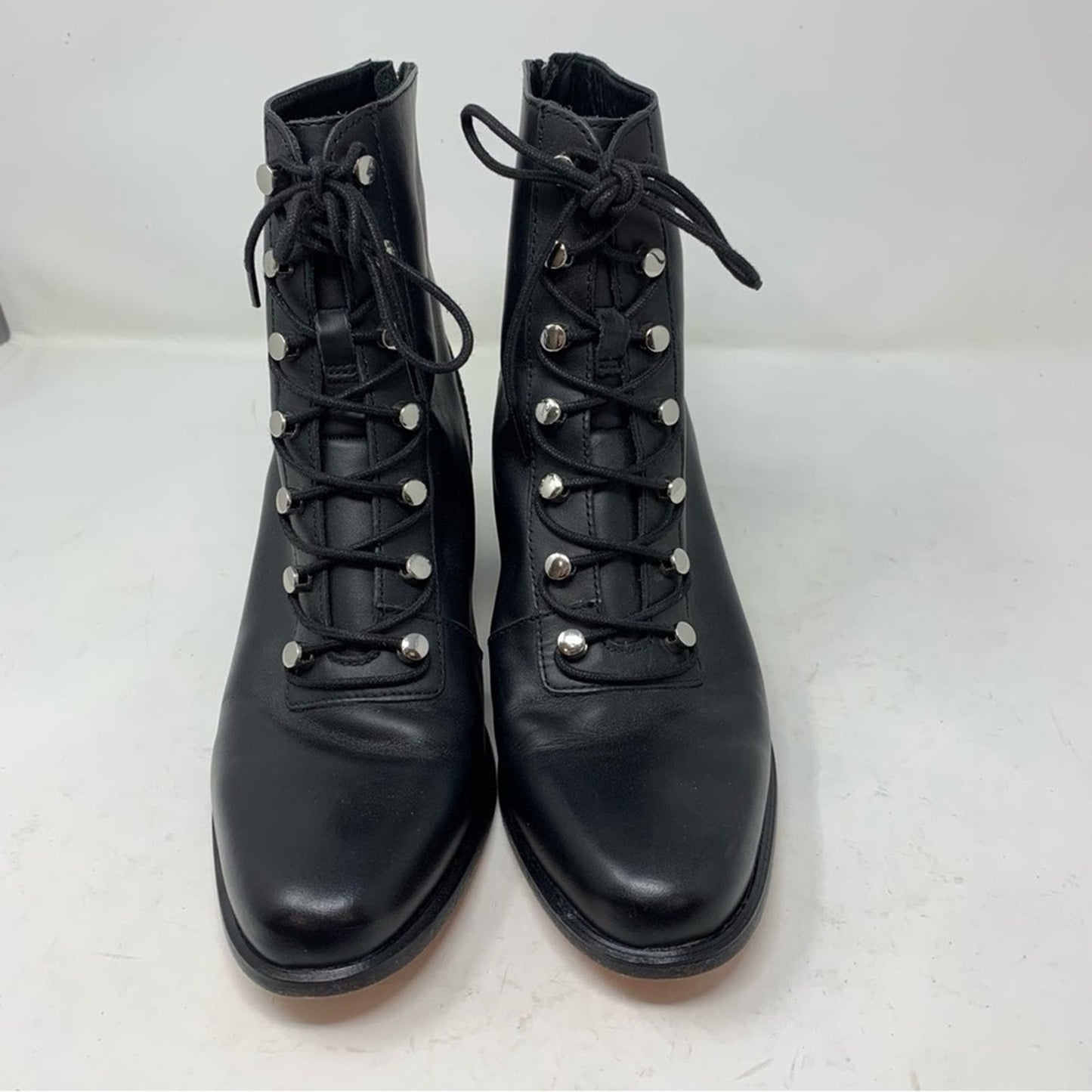 Free People Eberly Size 41 Black Leather Lace Up Victorian Boots Back Zip