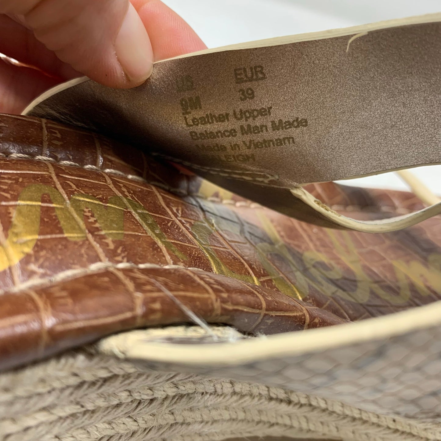 Sam Edelman Raleigh 9 Gold Metallic Snake Print Leather Strappy Wedge Espadrille