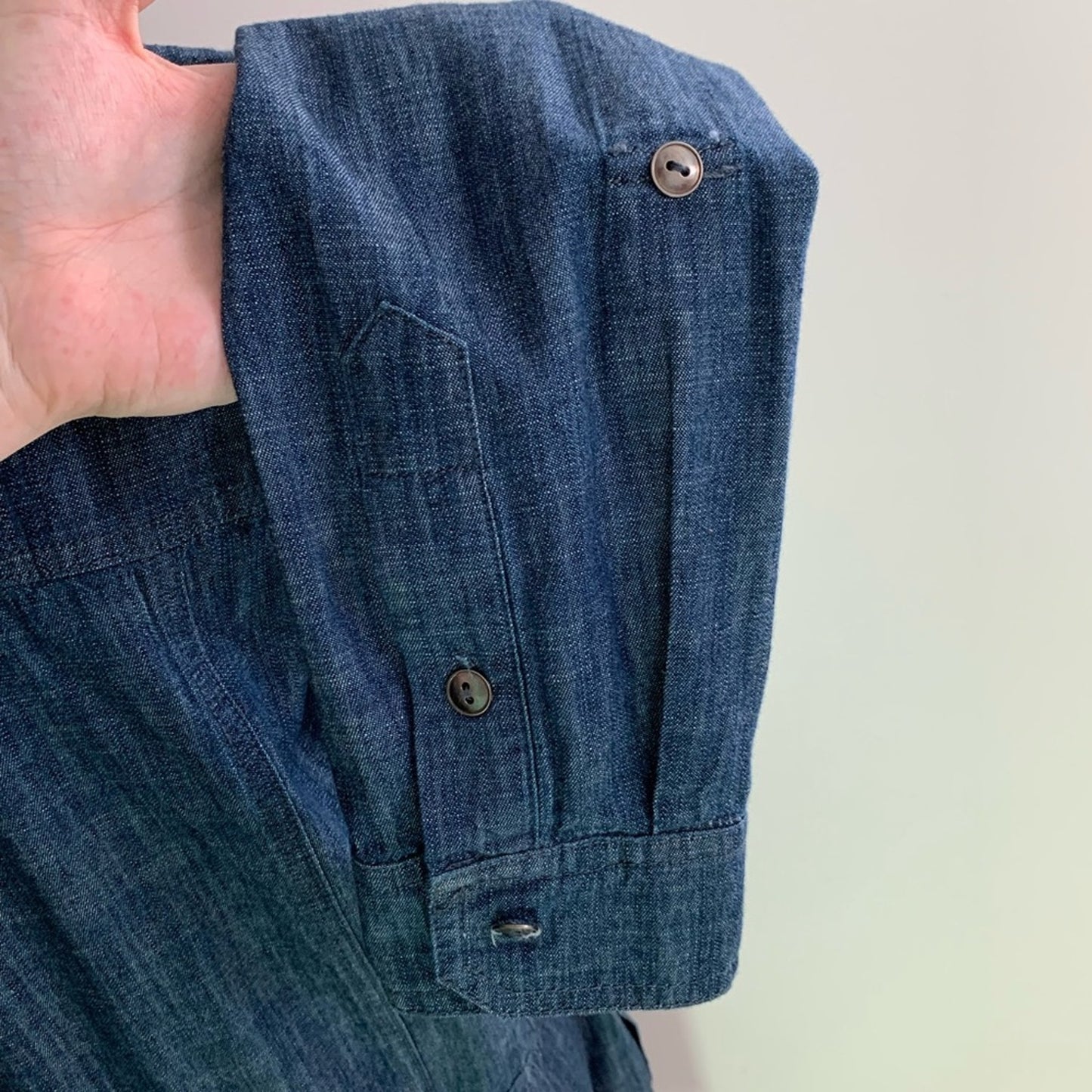 CJ Banks Blue Chambray 100% Cotton Shirtdress Button Drawstring Tab Sleeve 14 W