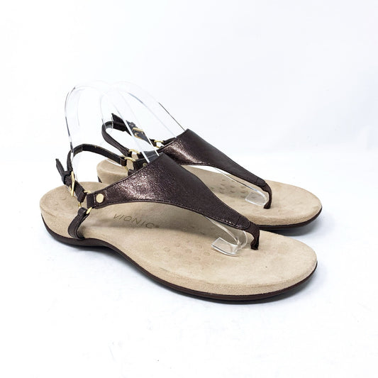 Vionic Kirra Size 9.5 Metallic Bronze Leather Slingback T Strap Toe Post Sandal