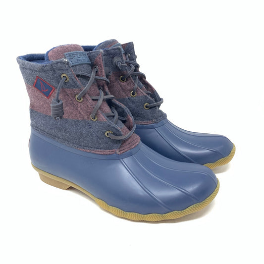 Sperry Saltwater Varsity Duck Winter Ankle Boot Blue Stripe Wool Blend Size 9