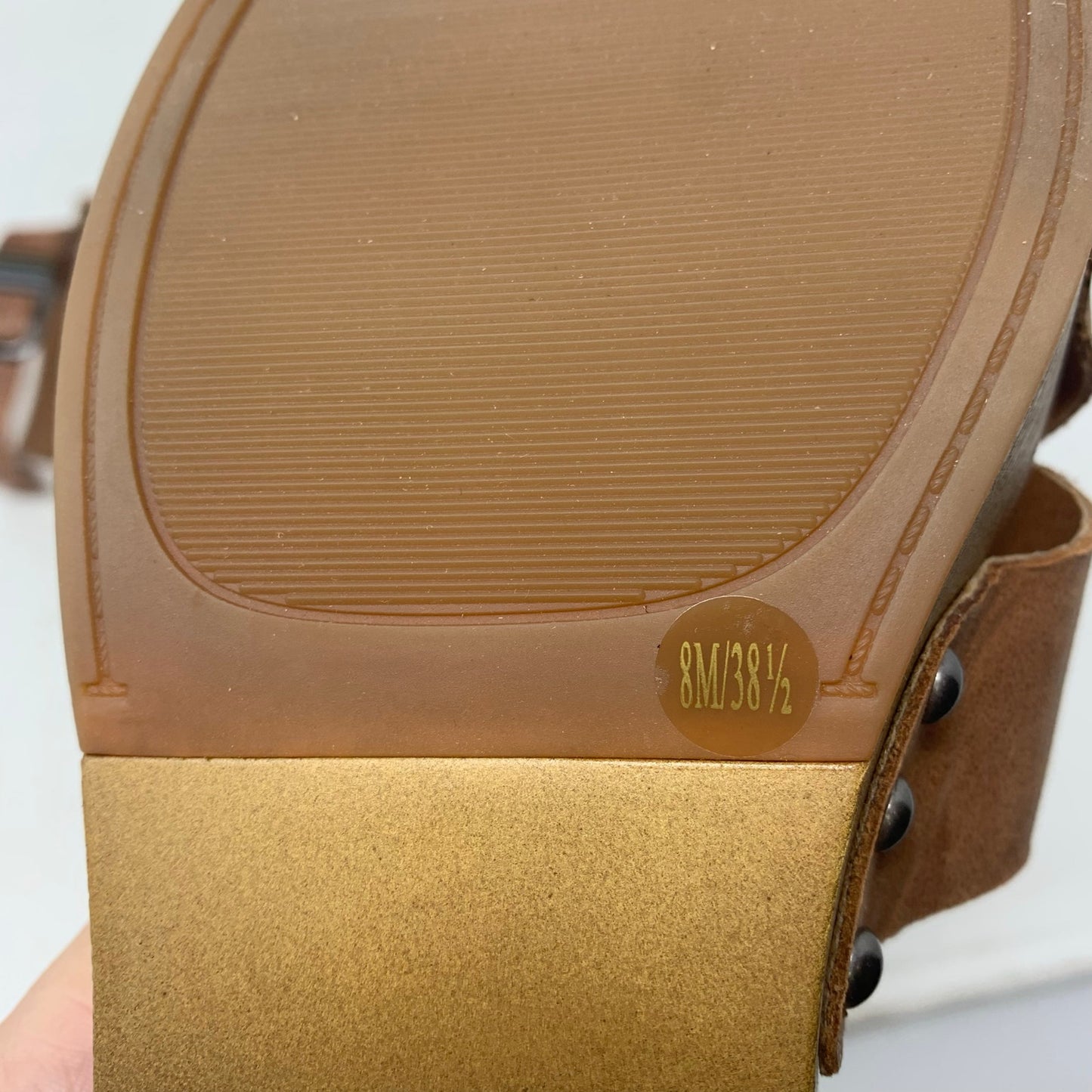 Lucky Brand Famla Size 8 Brown Leather Slingback Platform Sandal Chunky