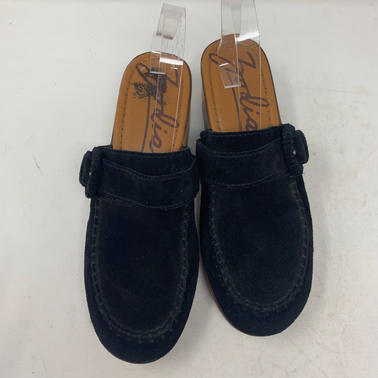 Zodiac Raine Black Suede Leather Moc Toe Platform Chunky Mules Clogs Size 10 Y2K