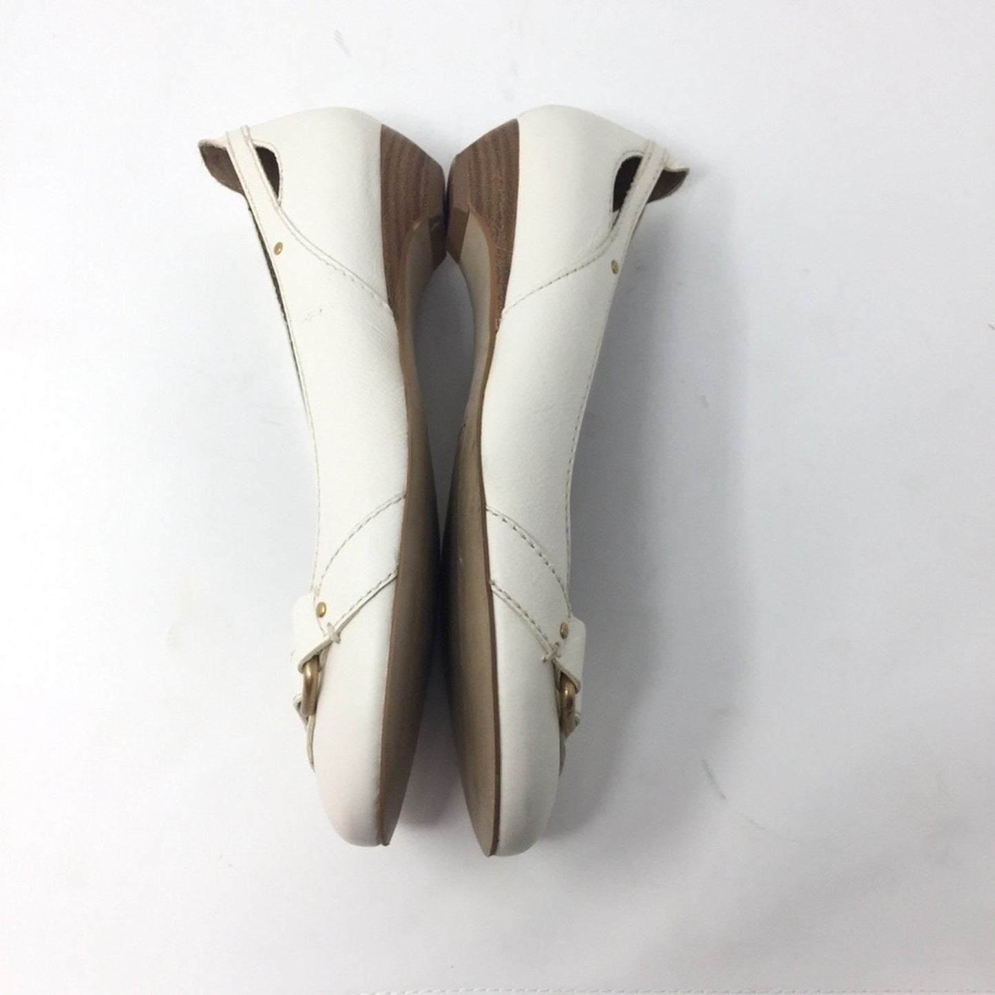 Franco Sarto Flats Size 9.5 Cream Leather Buckle Detail Cutout Low Heel Career