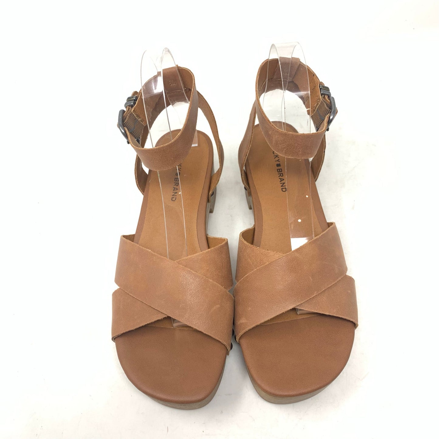 Lucky Brand Famla Size 8 Brown Leather Slingback Platform Sandal Chunky