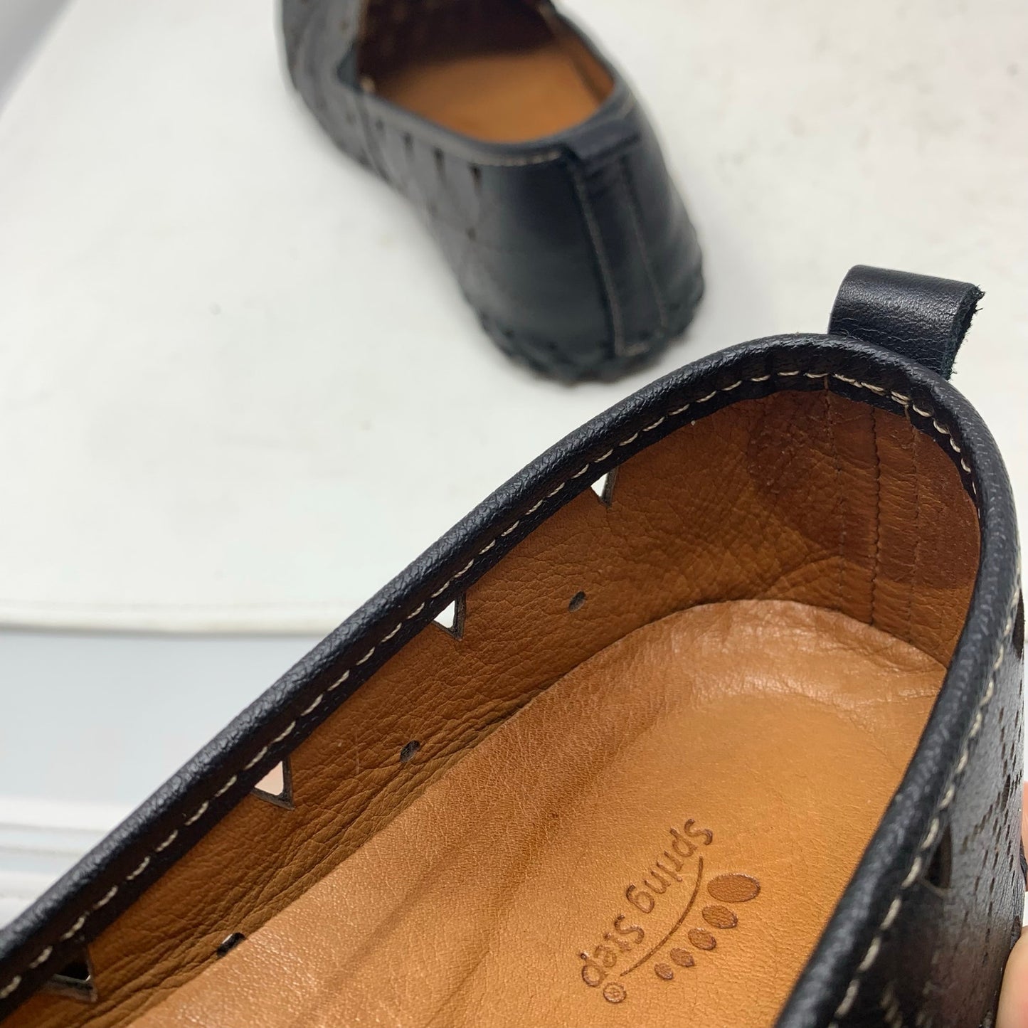 Spring Step Fusaro Flat Slip On Loafer Shoe Black Leather Laser Cutout Size 41