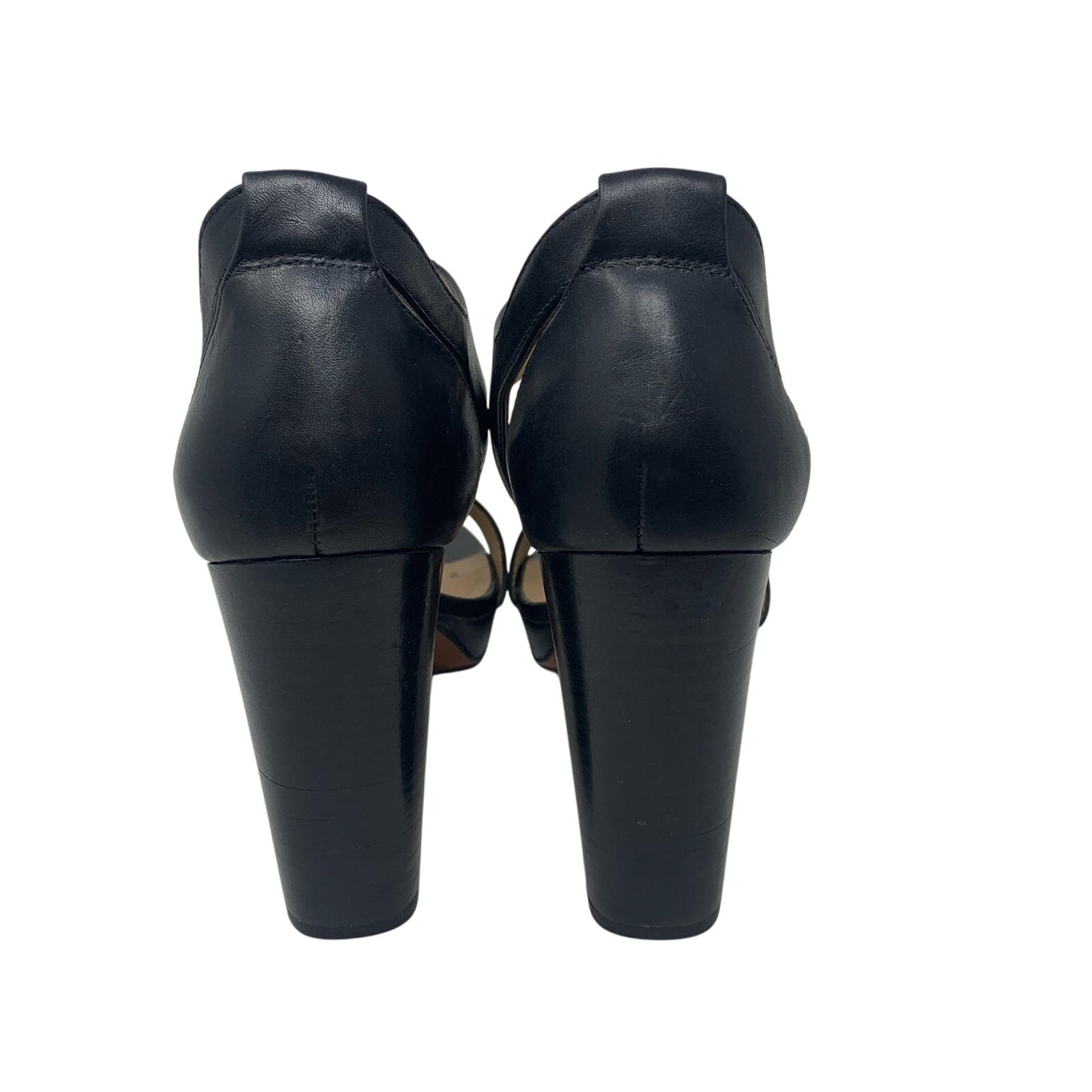 Franco Sarto Myriad Sandal Black Leather Back Zip 4” Heel 1” Platform Size 10