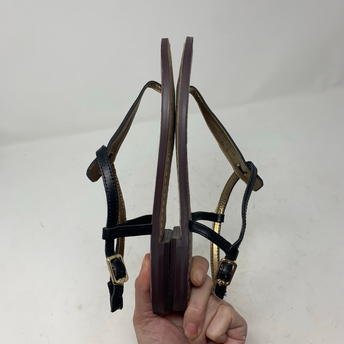 Sam Edelman Gigi Size 7 Black Leather T Strap Slingback Flat Minimalist Sandal