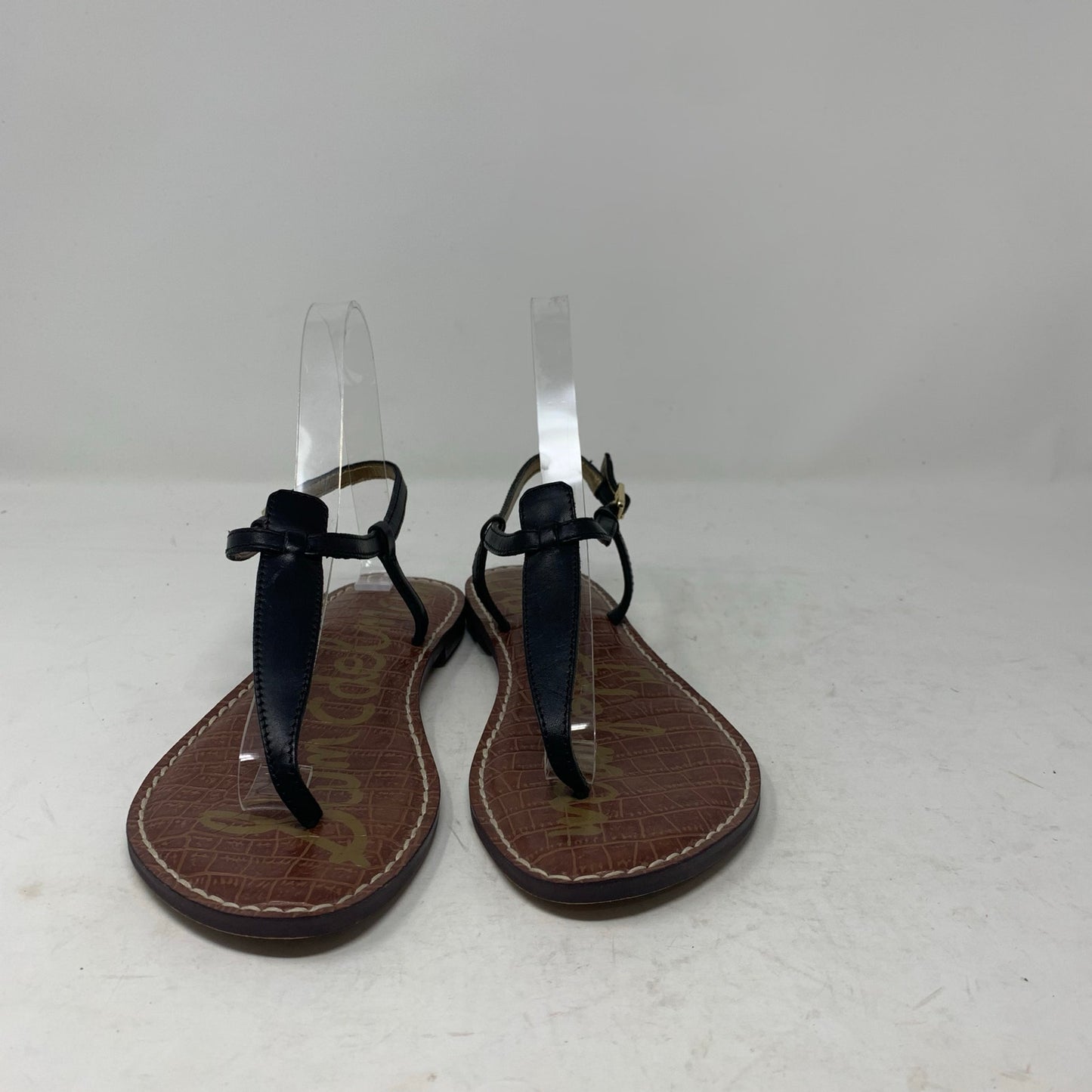 Sam Edelman Gigi Size 7 Black Leather T Strap Slingback Flat Minimalist Sandal