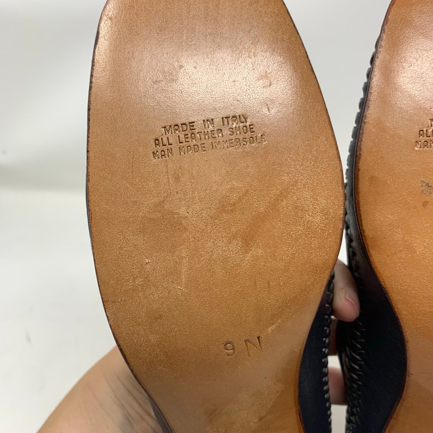 Bullock’s Made in Italy Navy Blue Leather Braided Woven Loafer Stacked Heel 9 N