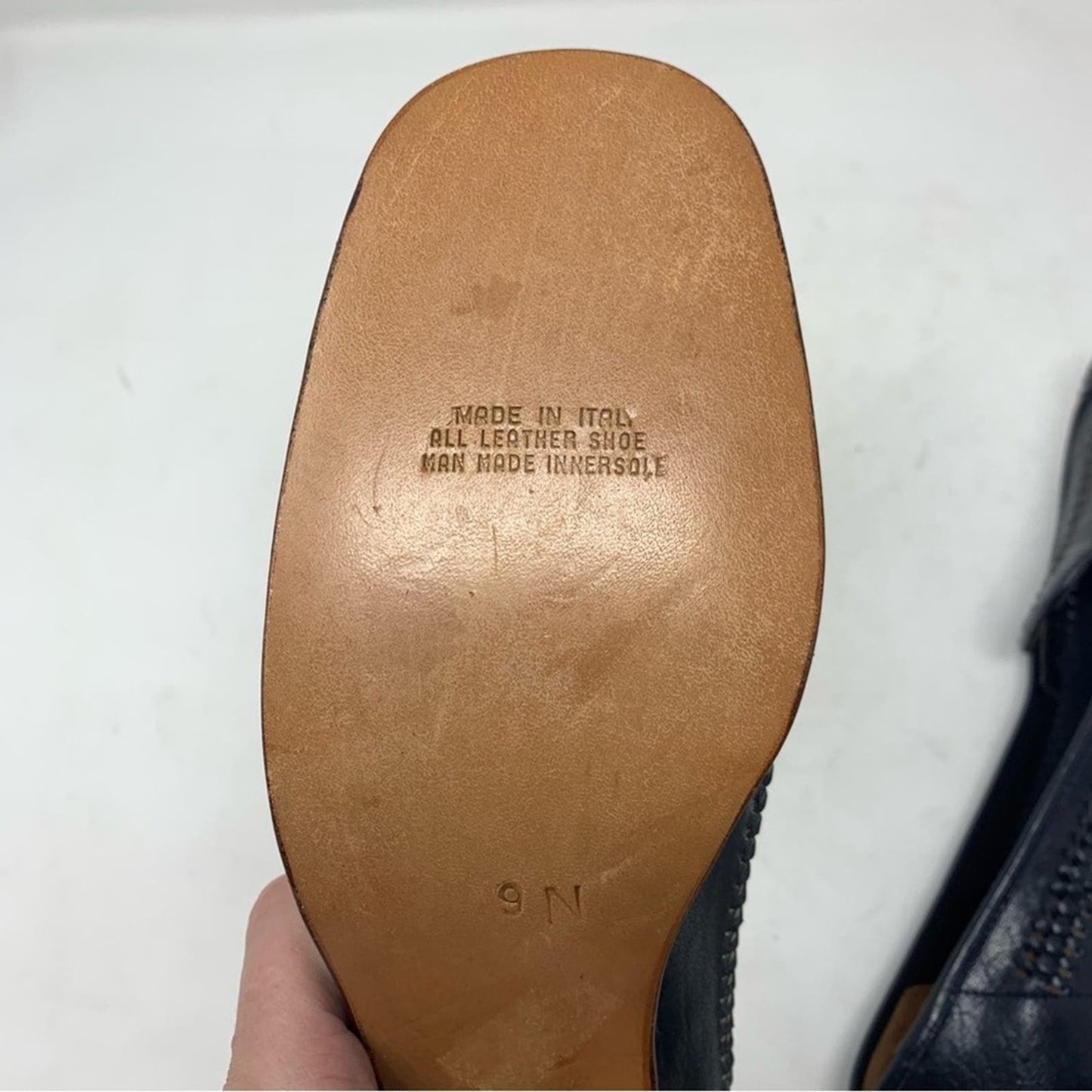 Bullock’s Made in Italy Navy Blue Leather Classic Woven Basketweave Pump Size 9N