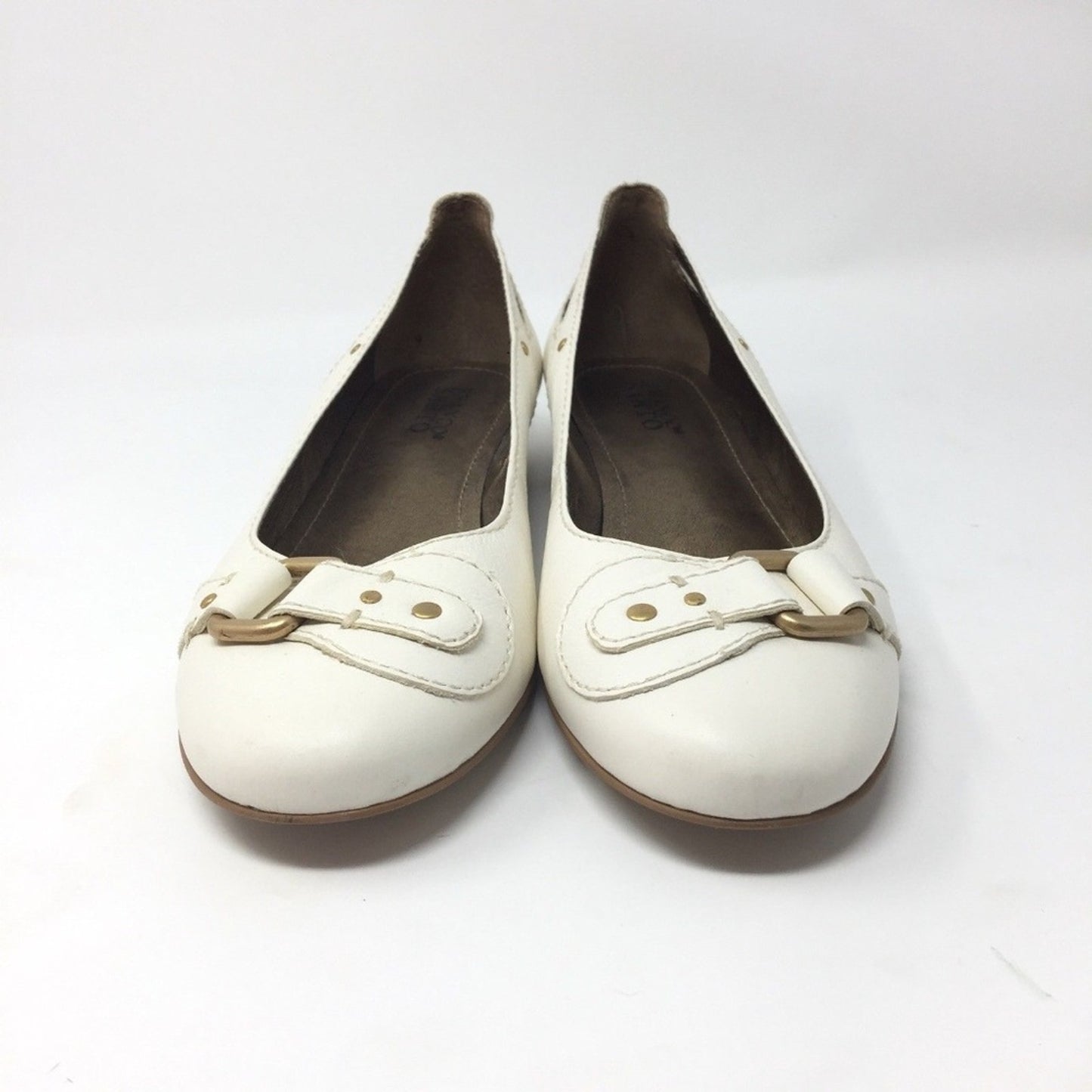 Franco Sarto Flats Size 9.5 Cream Leather Buckle Detail Cutout Low Heel Career
