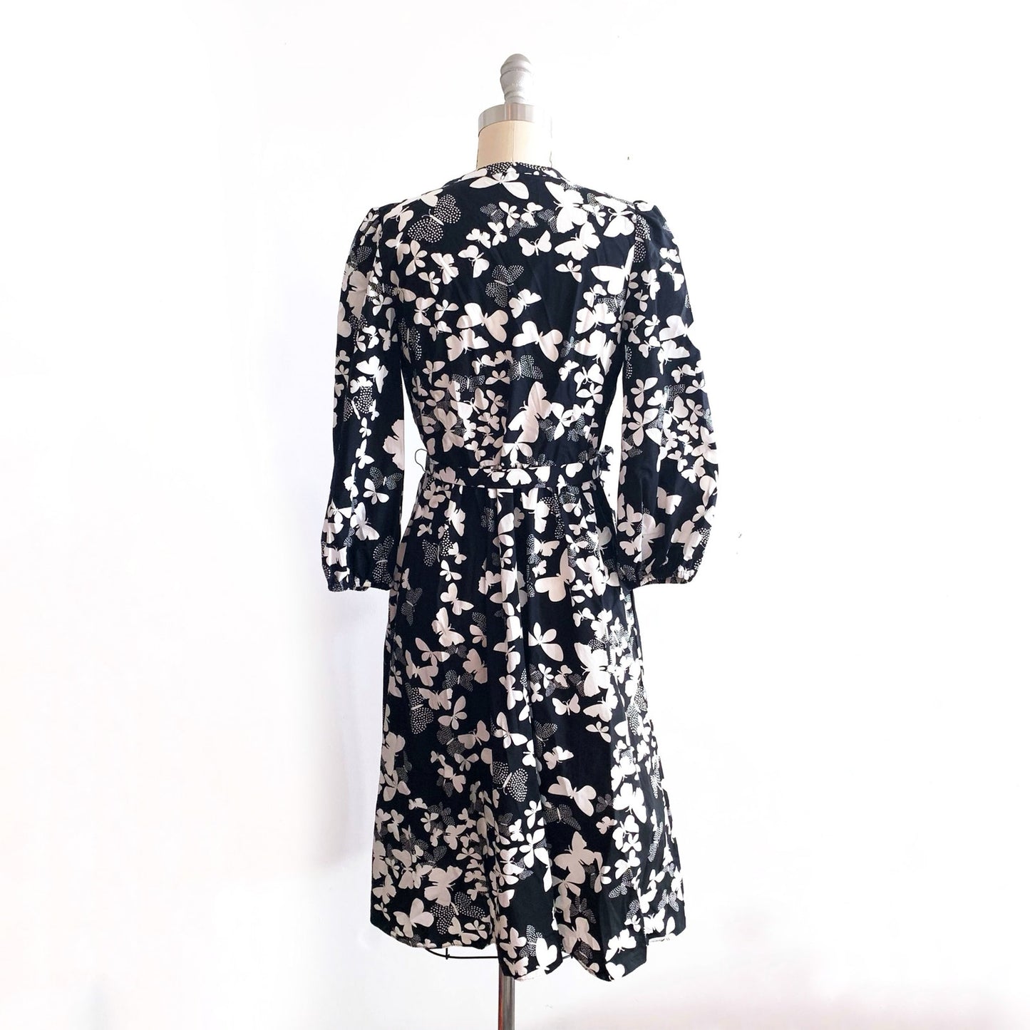 Talbots Dotted Butterflies Cotton Poplin Shirtdress Belted Black White Size 6P