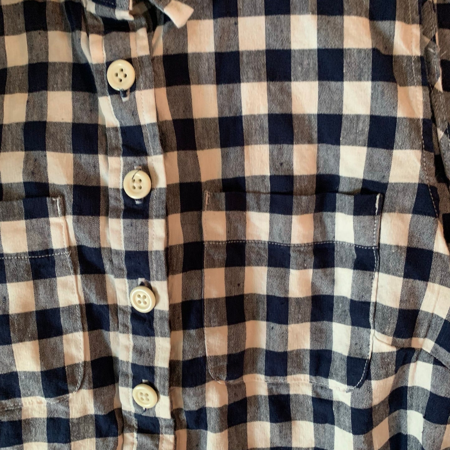 Lands End Size 8P Blue White Gingham Popover Sleeveless Shirtdress Linen Blend