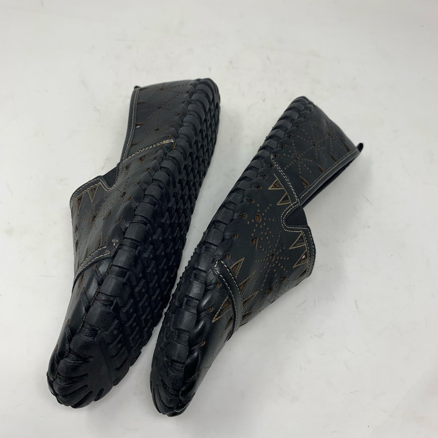 Spring Step Fusaro Flat Slip On Loafer Shoe Black Leather Laser Cutout Size 41