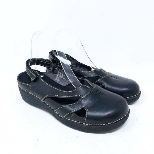 Duluth Trading Womens Size 8.5 Black Leather Slingback Casual Shoe Chunky Y2K Vibes