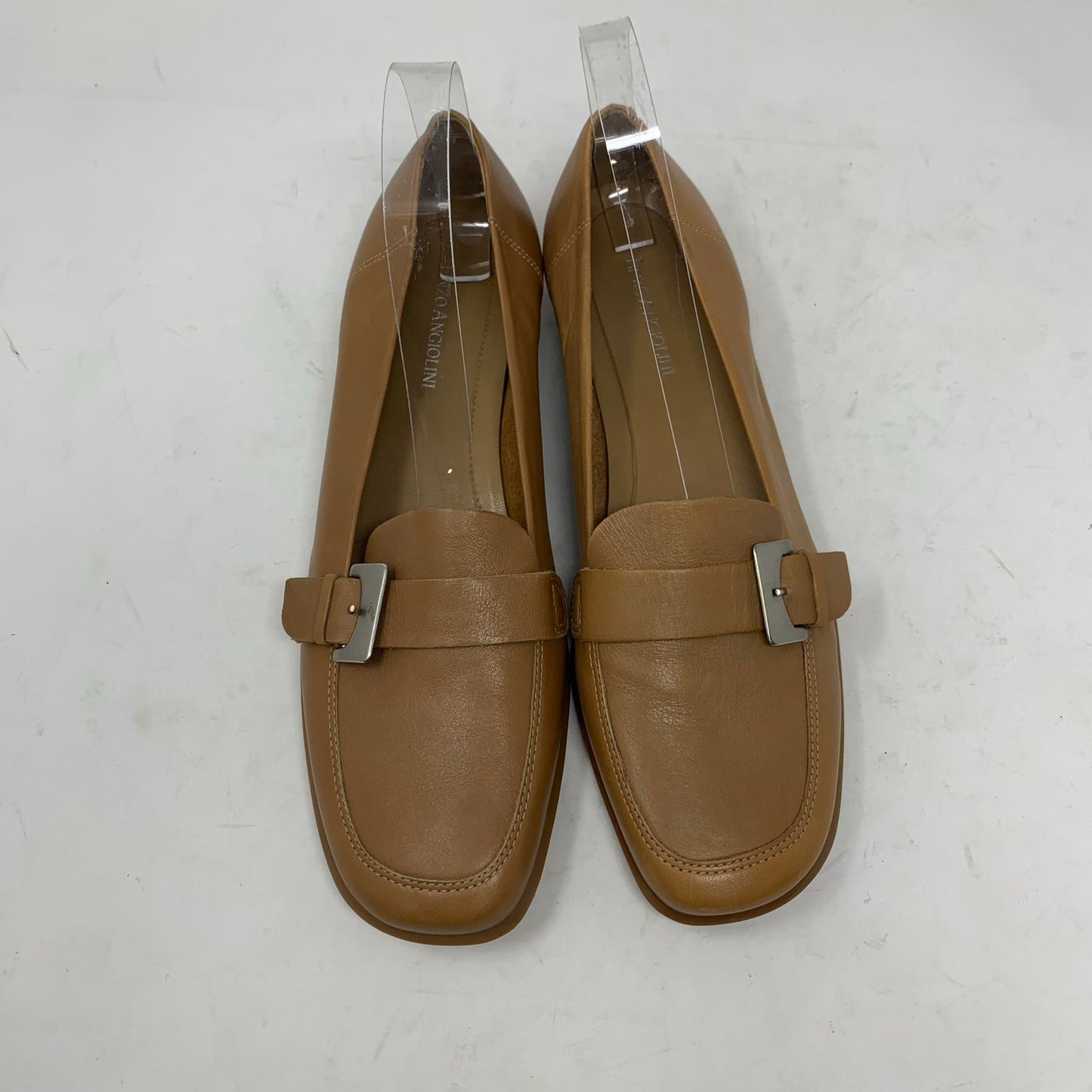 Enzo Angiolini Valery Tan Leather Loafers Classic Square Toe Flat Size 8.5