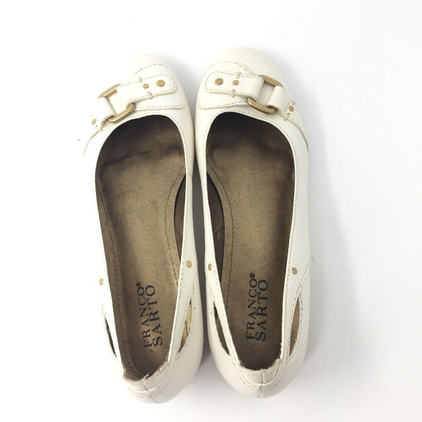 Franco Sarto Flats Size 9.5 Cream Leather Buckle Detail Cutout Low Heel Career