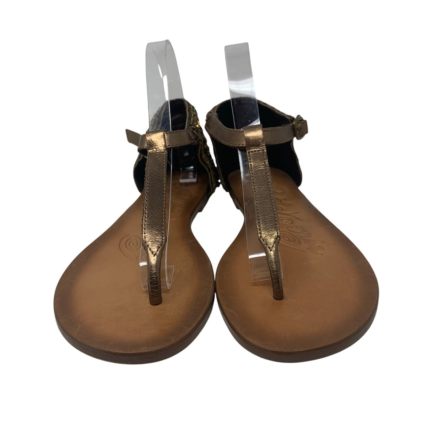 Naughty Monkey Bronze Sunflower Beaded Leather T strap Gladiator Sandal Size 8.5