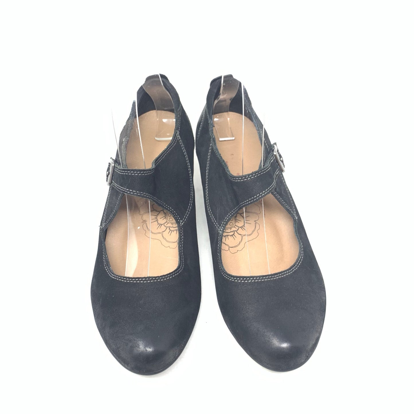 Taos Studio Black Oiled Leather Mary Jane Pump Mid Heel Classic Size 7.5