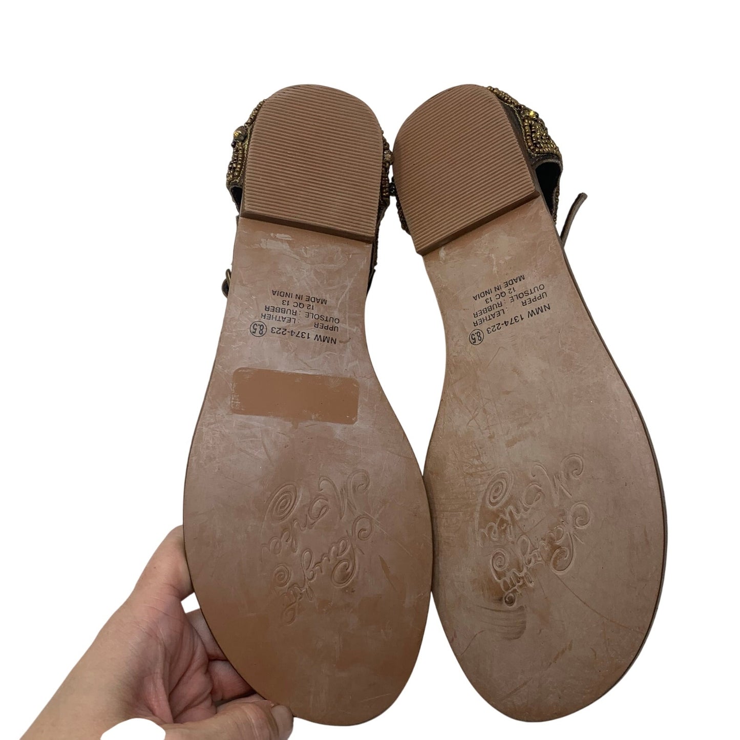 Naughty Monkey Bronze Sunflower Beaded Leather T strap Gladiator Sandal Size 8.5