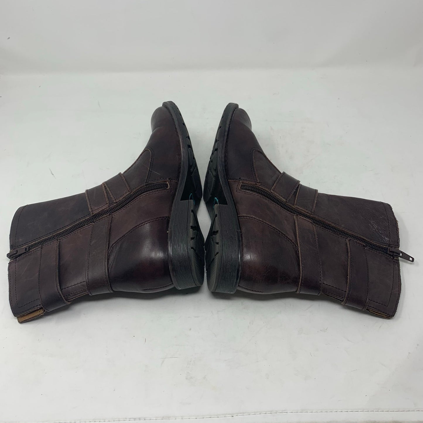 Montana Size 7 Brown Leather Biker Moto Engineer Boots Mid Calf Side Zip