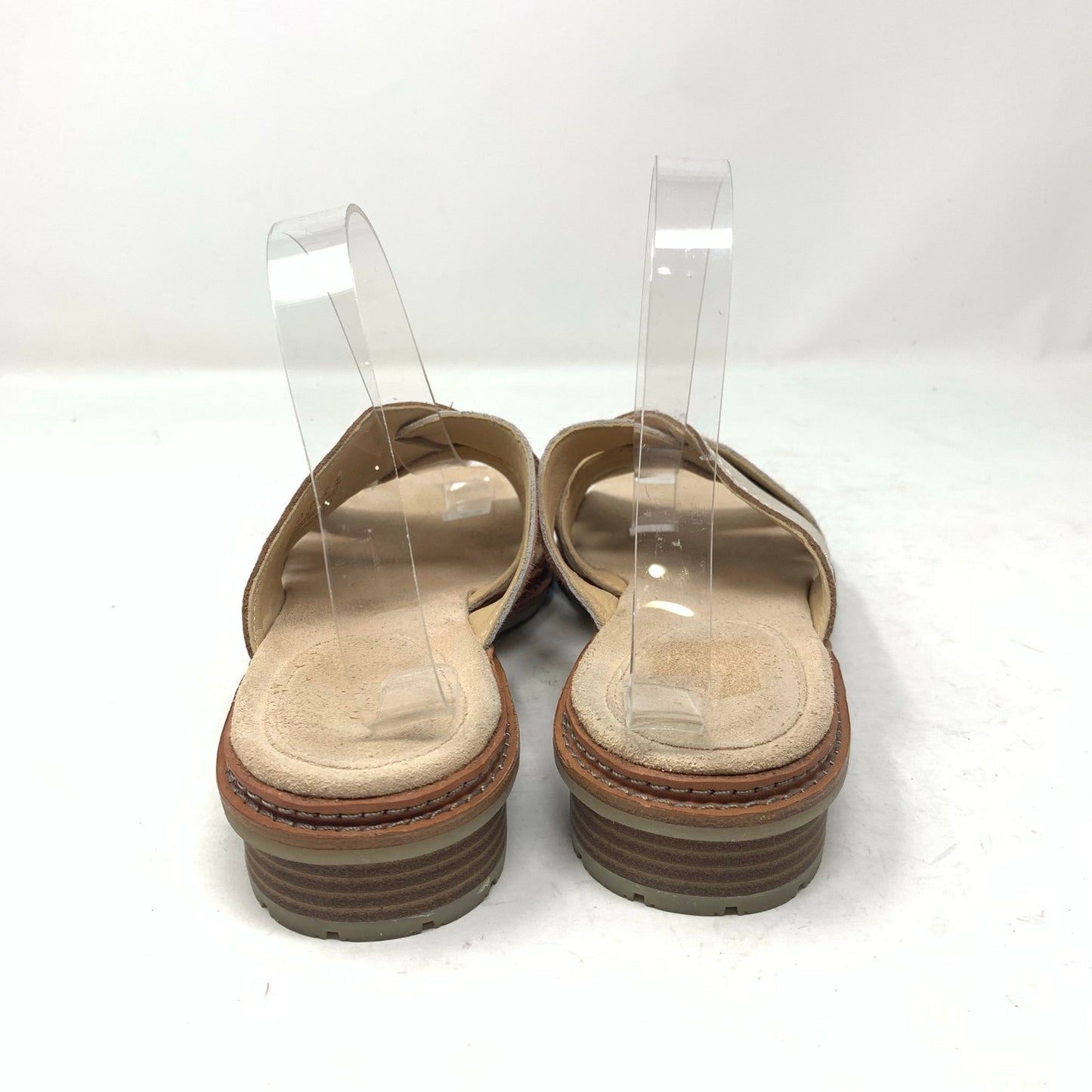 Clarks Trace Craft Taupe Pink Nubuck Leather Slides Slip On Sandals Shoes Size 8