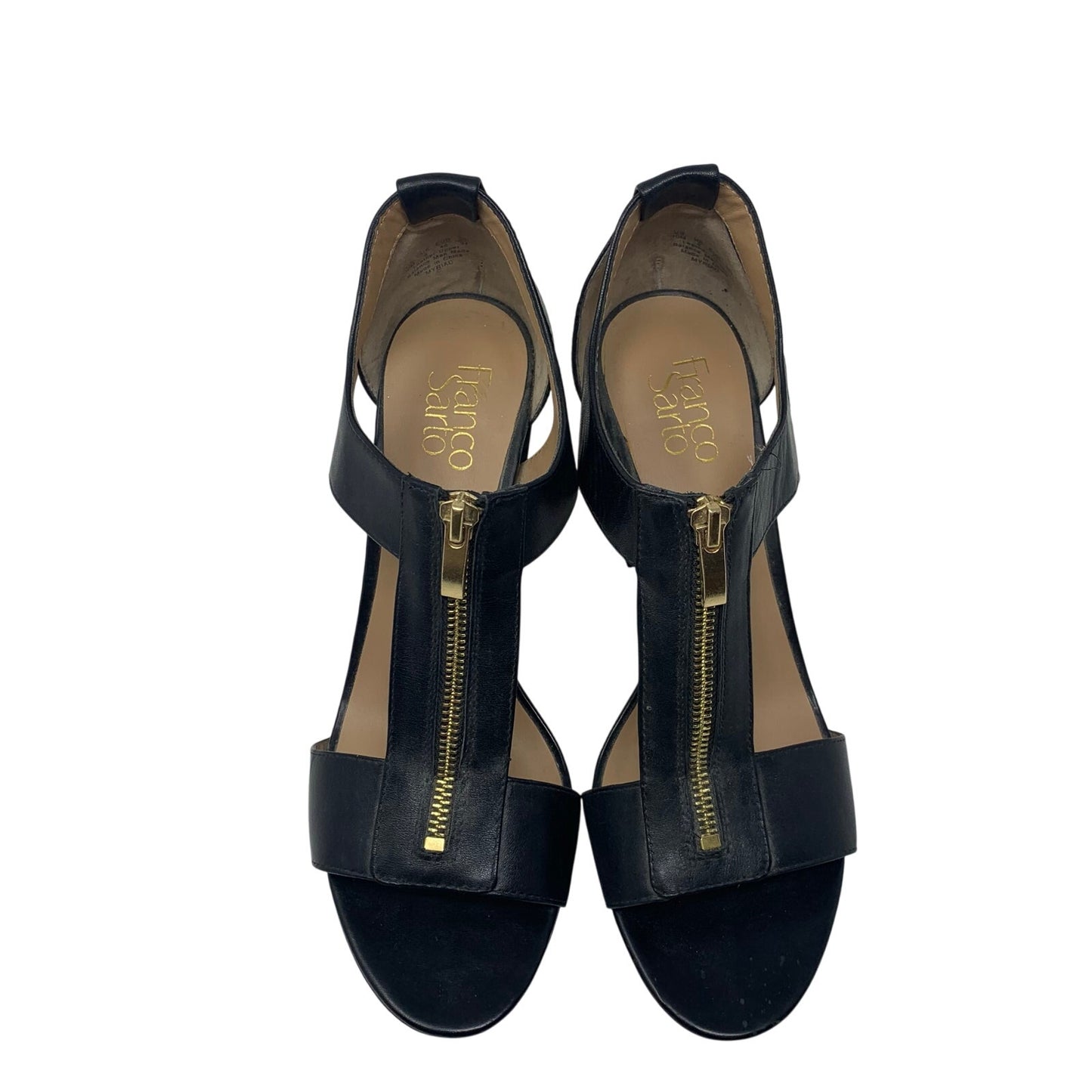 Franco Sarto Myriad Sandal Black Leather Back Zip 4” Heel 1” Platform Size 10