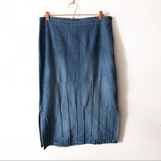 C & B Long Modest Blue Denim Skirt 12 Tuck Detail
