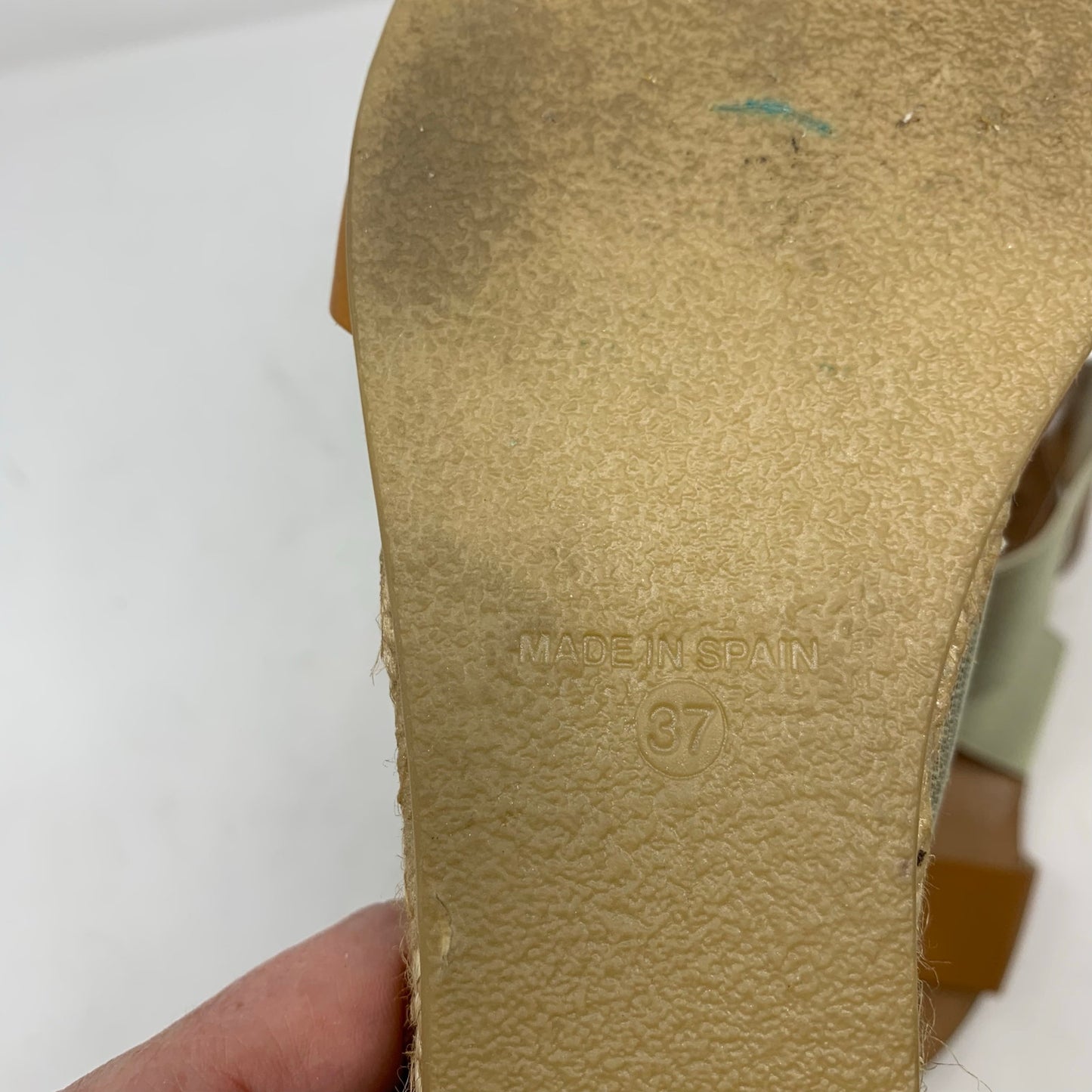 Andre Assous  Tan Leather Metallic Gold Wedge Espadrille Sandal Strappy Size 37