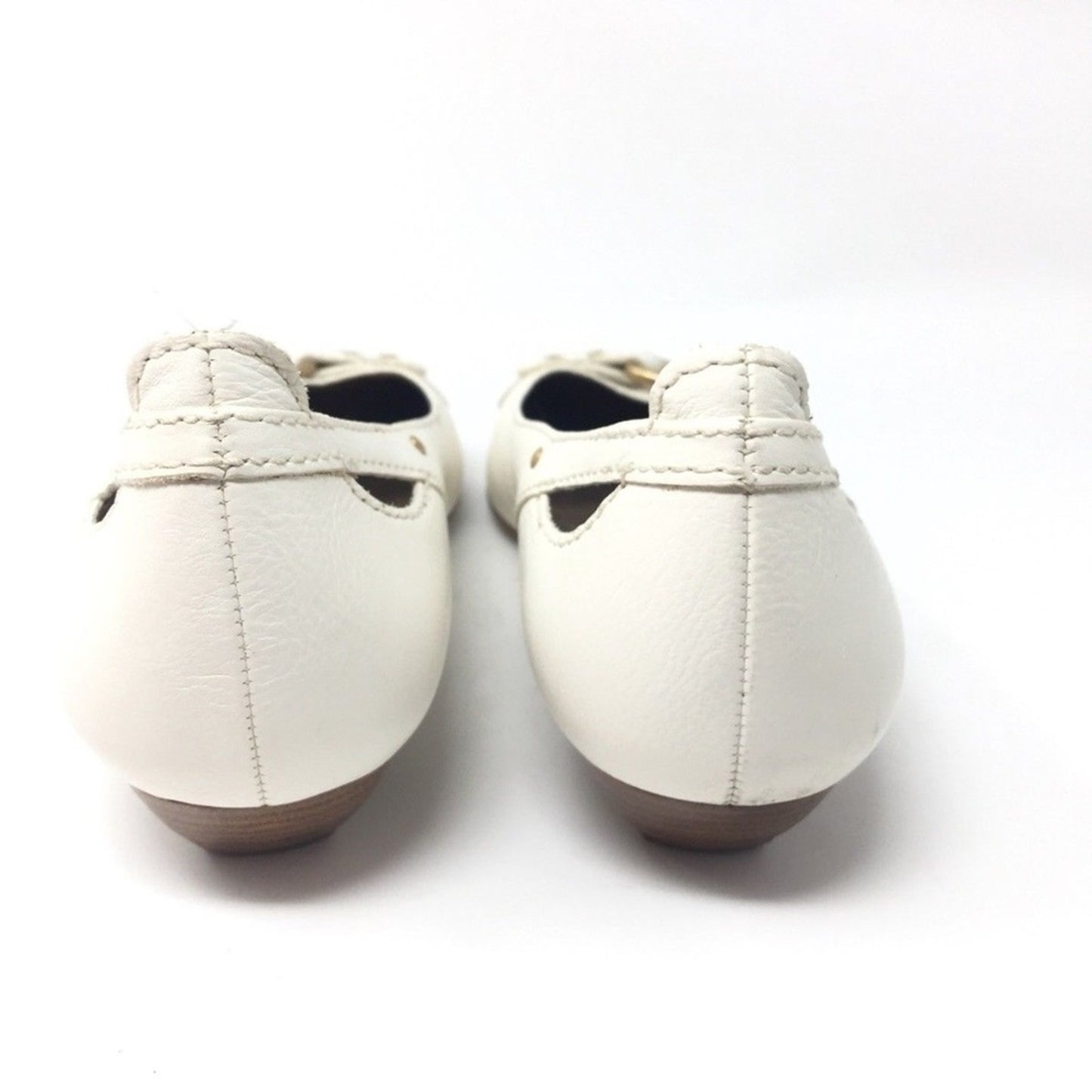 Franco Sarto Flats Size 9.5 Cream Leather Buckle Detail Cutout Low Heel Career