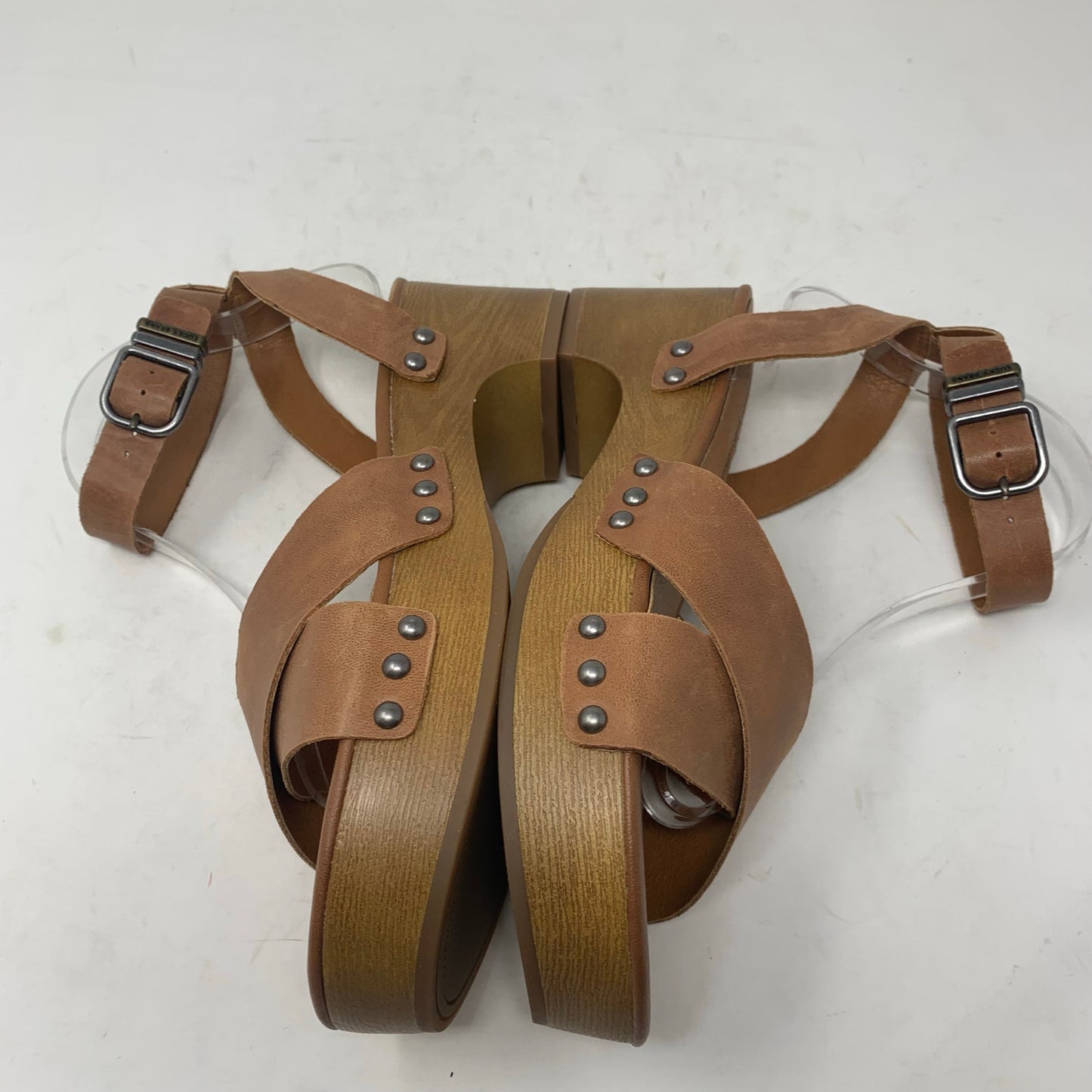 Lucky Brand Famla Size 8 Brown Leather Slingback Platform Sandal Chunky