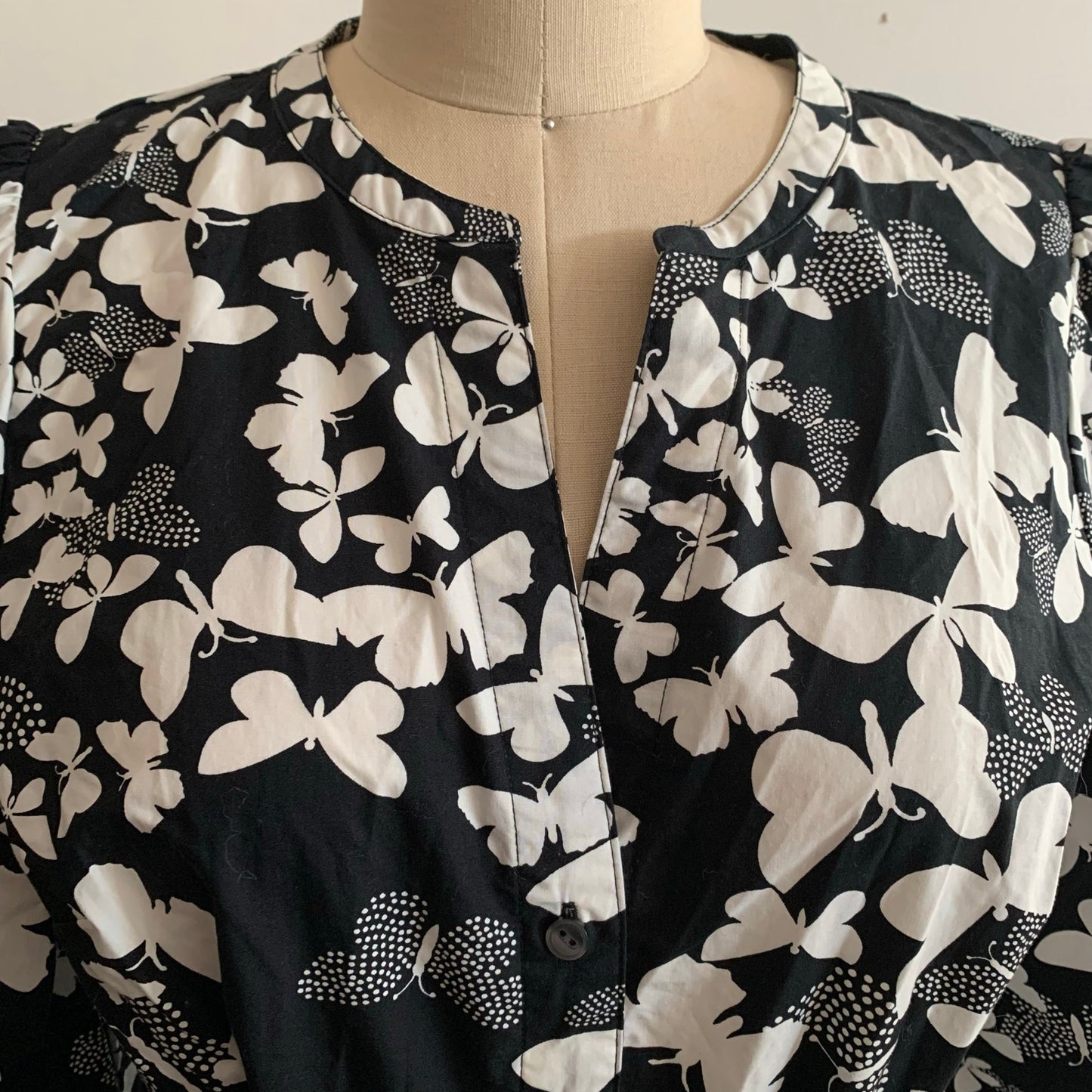 Talbots Dotted Butterflies Cotton Poplin Shirtdress Belted Black White Size 6P
