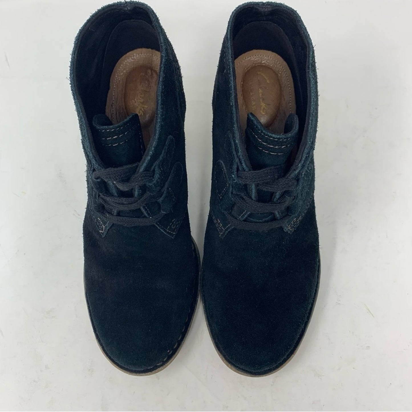 Clarks Artisan Carleta Lyon Black Nubuck Lace Up Ankle Boot Bootie 8 Chunky Heel