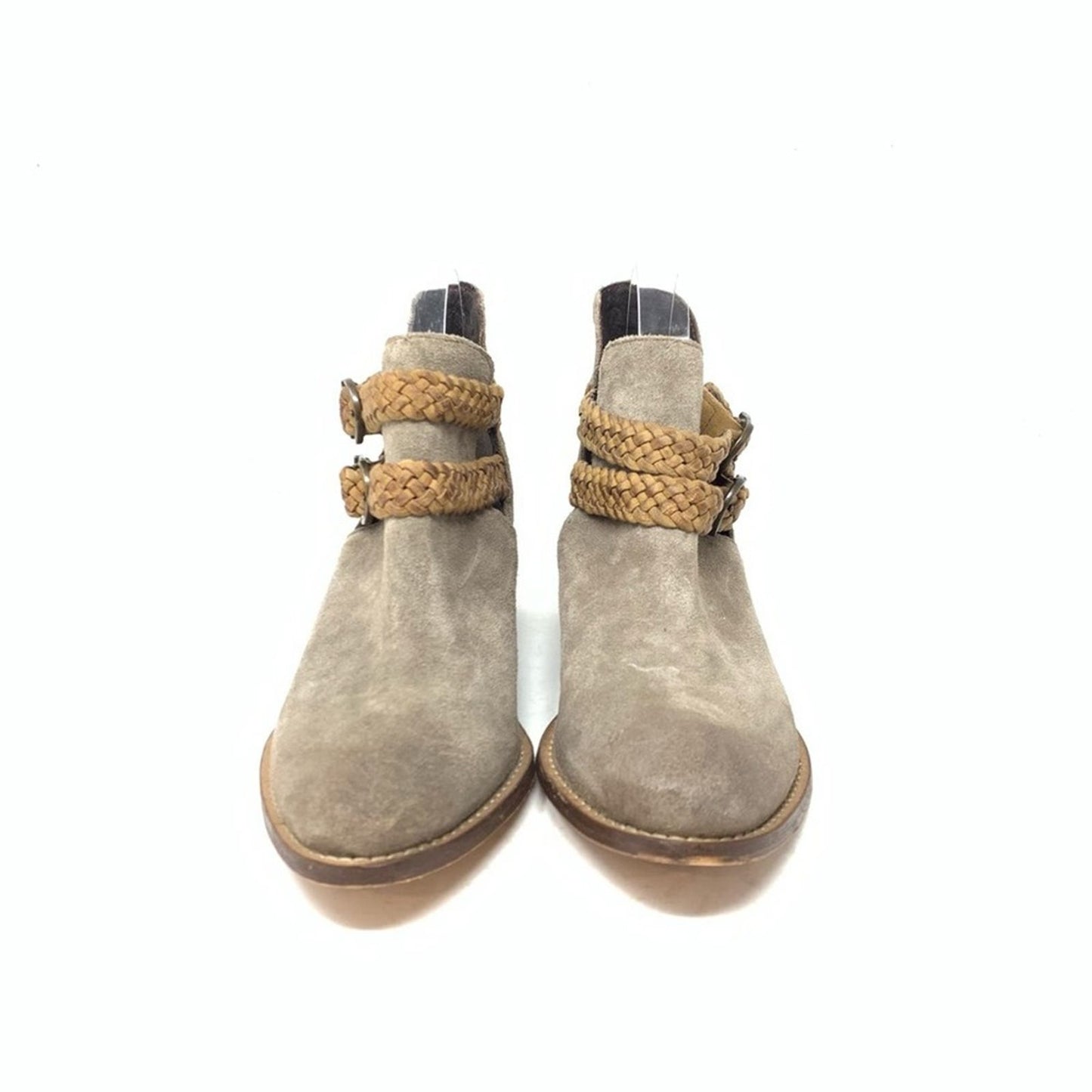 Rebels Calista Grey Suede Tan Braided Woven Detail Western Ankle Bootie Boot 7